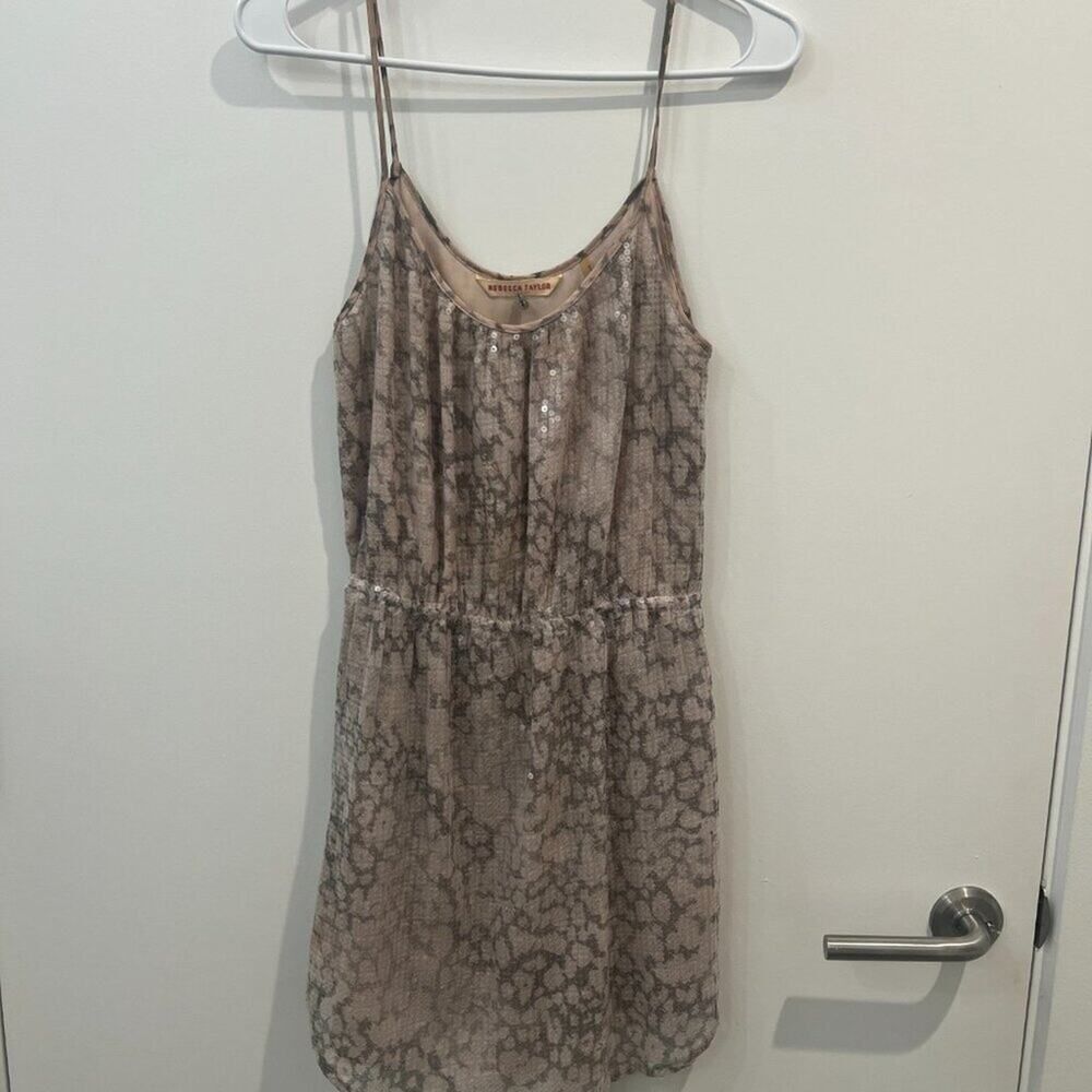 Rebecca Taylor Nude Leopard Print Mini Dress Size 6 — Date Night Party - Picture 5 of 8